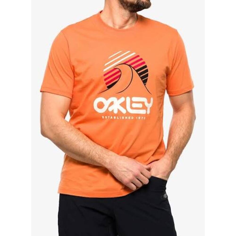 Oakley One Wave B1B Tee Soft Orange Crew Neck Graphic T-Shirt Size U.S. XL